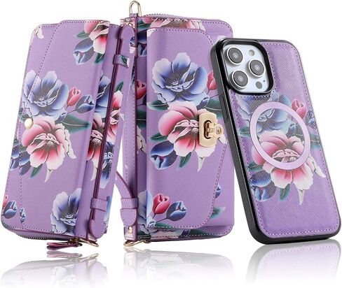 LITOU Compatible for iPhone 14 Plus Wallet Case for Women with Detachable Magnetic Phone Case Support Wireless Charging,RFID Blocking Card Holder,Crossbody Strap Wristlet.B4 in Kuwait