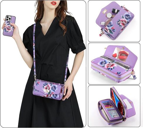 LITOU Compatible for iPhone 14 Plus Wallet Case for Women with Detachable Magnetic Phone Case Support Wireless Charging,RFID Blocking Card Holder,Crossbody Strap Wristlet.B4 in Kuwait