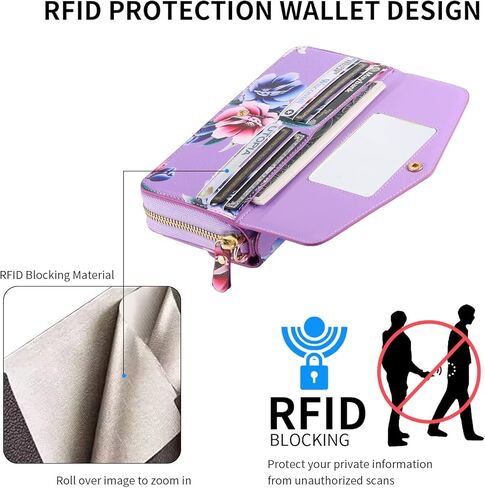 LITOU Compatible for iPhone 14 Plus Wallet Case for Women with Detachable Magnetic Phone Case Support Wireless Charging,RFID Blocking Card Holder,Crossbody Strap Wristlet.B4 in Kuwait