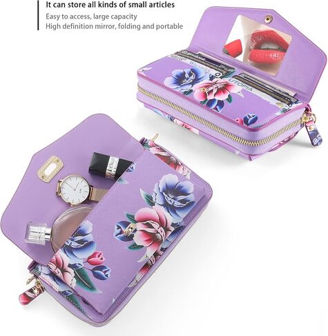 LITOU Compatible for iPhone 14 Plus Wallet Case for Women with Detachable Magnetic Phone Case Support Wireless Charging,RFID Blocking Card Holder,Crossbody Strap Wristlet.B4 in Kuwait