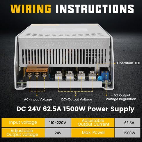 New Version DC 24V 62.5A 1500W Power Supply, 110V AC to 24V DC Converter Switching Power Supply Transformer Adapter SMPS AC to DC Converter Switch Power Supply Max 62.5A 1500W in Saudi Arabia