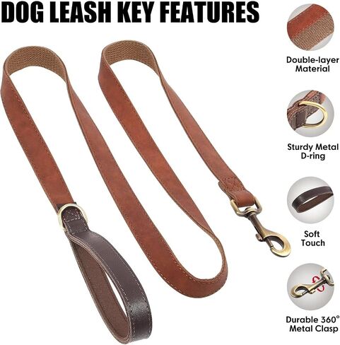 Didog Leather Dog Leash for Small Dogs 4.5ft, Soft Padded Handle Dog Leashes for Medium Dogs, Walking and Training Dog Leashes for Large Dogs,Brown in Saudi Arabia
