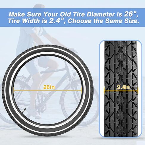 MEGHNA Bike Tire 20/24/26 x 2.125 inch Mountain Bike Tire with Bike Tube A/V 48mm & Tire Lever White Wall Foldable Tire Replacement for Cruiser Bike Kids Bike Mountain Bike Folding Bike City Bike in Kuwait