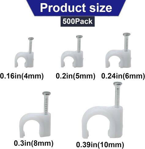 Litoexpe 500pcs Cable Clips with Steel Nails 4mm 5mm 6mm 8mm 10mm Cable Wire Clips Nail for Cords Cable Management G6 RG59 CAT6 RJ45 Ethernet Cable Clips Coaxial Clamps (Black) in Saudi Arabia