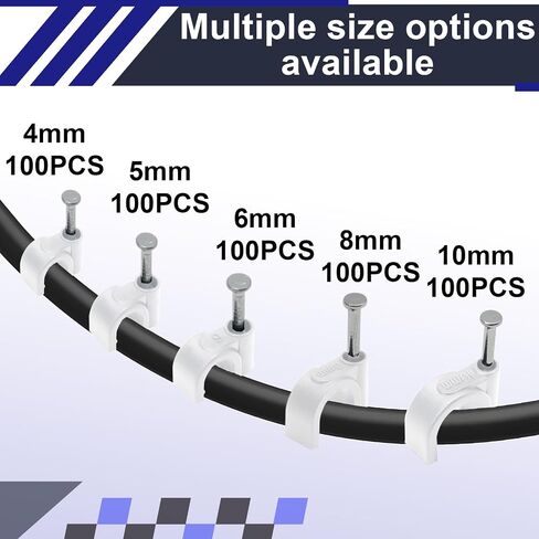 Litoexpe 500pcs Cable Clips with Steel Nails 4mm 5mm 6mm 8mm 10mm Cable Wire Clips Nail for Cords Cable Management G6 RG59 CAT6 RJ45 Ethernet Cable Clips Coaxial Clamps (Black) in Saudi Arabia