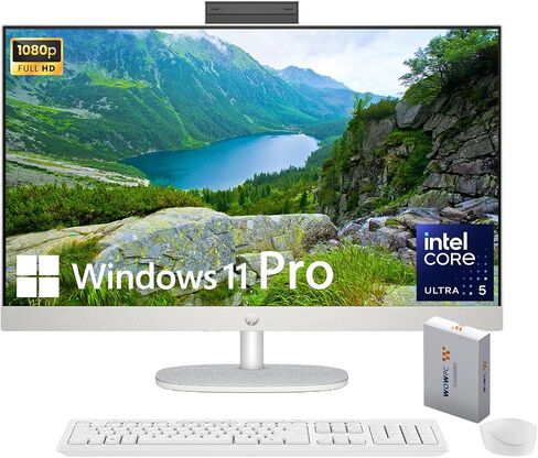 HP Newest 27" All-in-One Desktop Computer, FHD IPS Display, 12-core Intel Core Ultra 5-125U Processor, 32GB DDR5, 1TB SSD, Wi-Fi 6, HDMI, Wireless KB&Mouse, Windows 11 Home, WOWPC Bundle in Saudi Arabia