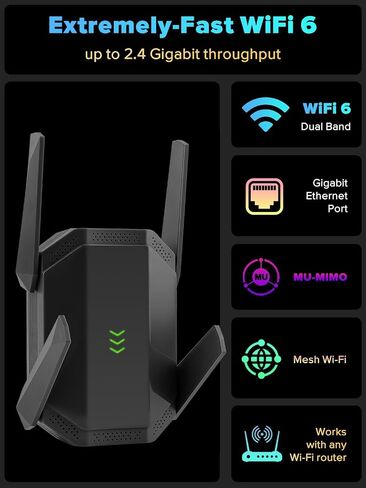 موسع AX3000 WiFi 6، معزز إشارة موسع WiFi ثنائي النطاق، معزز الإنترنت مع منفذ جيجابت إيثرنت، يغطي ما يصل إلى 12000 قدم مربع و99 جهازًا، سرعة أسرع وإعداد سهل، رمادي in Saudi Arabia