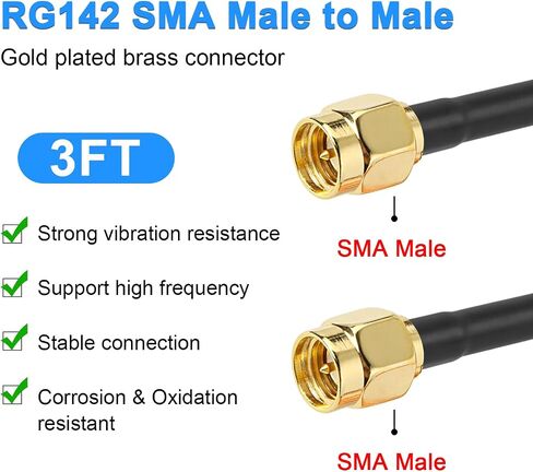 SMA Male to SMA Male Coaxial Cable 50 ohm RG142 Coax Cable Ultra Low Loss Antenna Extension Cable with SMA Connector for 3G/4G/5G/LTE Network Equipment, GPS, RF Radio to Antenna (25FT) in Saudi Arabia
