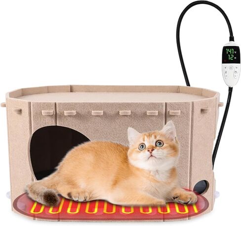 Heated Cat House for Indoor, Heated Cat Shelter Kitty Bed with Adjustable Temperature Heating pad,Heated pet House Scratch Resistant Caves in Saudi Arabia