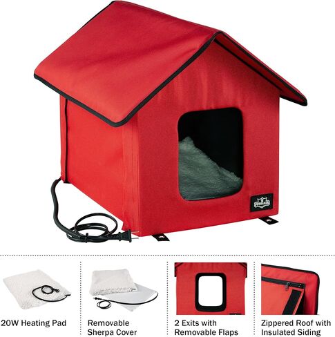 بيت القطط المدفأ - سرير للقطط بباب مزدوج مع سقف بسحاب، ووسادة تدفئة للحيوانات الأليفة، وغطاء شيربا - للجراج، أو الشرفة، أو الحظيرة، أو الطابق السفلي من بيت ميكر (رمادي) in Kuwait