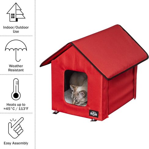 بيت القطط المدفأ - سرير للقطط بباب مزدوج مع سقف بسحاب، ووسادة تدفئة للحيوانات الأليفة، وغطاء شيربا - للجراج، أو الشرفة، أو الحظيرة، أو الطابق السفلي من بيت ميكر (رمادي) in Kuwait