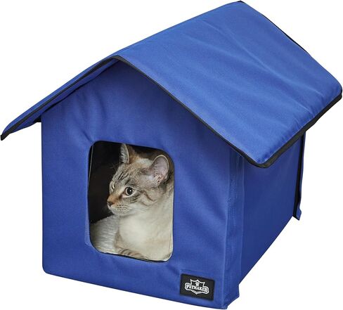 Heated Cat House - Double-Door Cat Bed with Zippered Roof, Pet Heating Pad, and Sherpa Cover - for Garage, Porch, Barn, or Basement by PETMAKER (Gray) in Saudi Arabia