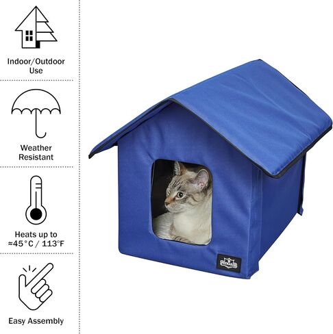 Heated Cat House - Double-Door Cat Bed with Zippered Roof, Pet Heating Pad, and Sherpa Cover - for Garage, Porch, Barn, or Basement by PETMAKER (Gray) in Saudi Arabia
