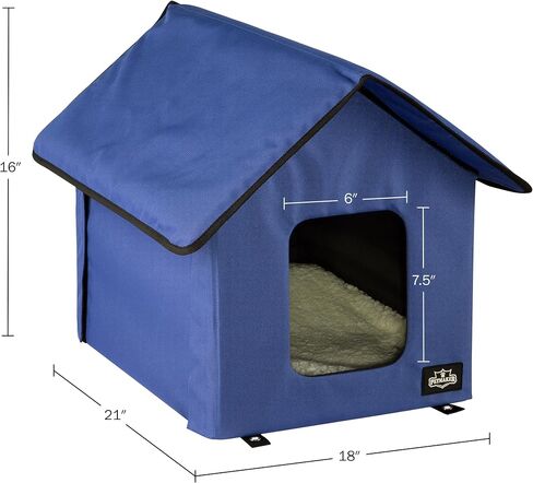 Heated Cat House - Double-Door Cat Bed with Zippered Roof, Pet Heating Pad, and Sherpa Cover - for Garage, Porch, Barn, or Basement by PETMAKER (Gray) in Saudi Arabia