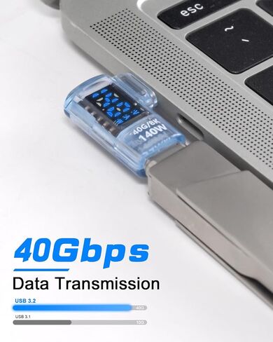 Poyiccot Right Angle USB C Adapter with Digital Display, 140W USB C Male to Female Extension Adapter, 40Gbps USB C Adapter Support Voltage, Current & Power LED Display for MacBook, Phone,1pcs in Saudi Arabia