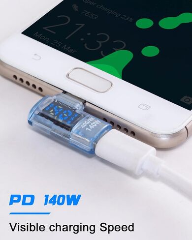 Poyiccot Right Angle USB C Adapter with Digital Display, 140W USB C Male to Female Extension Adapter, 40Gbps USB C Adapter Support Voltage, Current & Power LED Display for MacBook, Phone,1pcs in Saudi Arabia