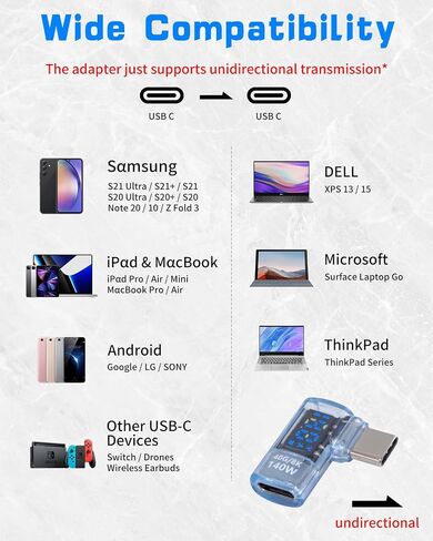 Poyiccot Right Angle USB C Adapter with Digital Display, 140W USB C Male to Female Extension Adapter, 40Gbps USB C Adapter Support Voltage, Current & Power LED Display for MacBook, Phone,1pcs in Saudi Arabia