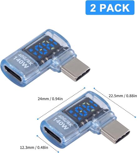 Poyiccot Right Angle USB C Adapter with Digital Display, 140W USB C Male to Female Extension Adapter, 40Gbps USB C Adapter Support Voltage, Current & Power LED Display for MacBook, Phone,1pcs in Saudi Arabia
