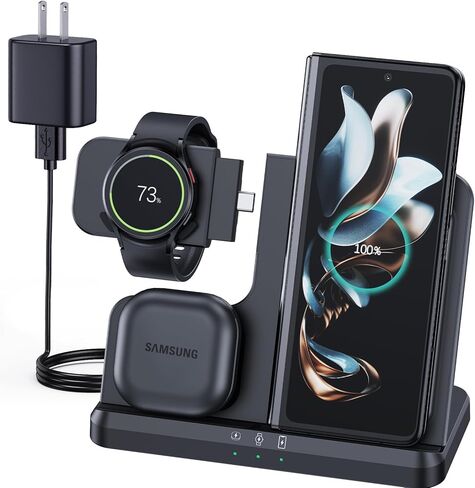 Wireless Charger for Samsung Charging Station Compatible for Galaxy Watch 7 6 Classic 5 Pro S24 S23 S22 Ultra Plus Z Fold Flip 6 5 4 3(NOT for Watch Ultra) in Saudi Arabia