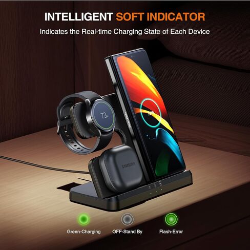 Wireless Charger for Samsung Charging Station Compatible for Galaxy Watch 7 6 Classic 5 Pro S24 S23 S22 Ultra Plus Z Fold Flip 6 5 4 3(NOT for Watch Ultra) in Saudi Arabia