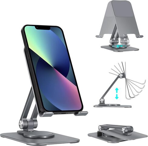 حامل هاتف خلوي قابل للتعديل من Arae، قاعدة دوارة من الألومنيوم قابلة للحمل بزاوية 360 درجة، حامل قابل للطي شديد التحمل متوافق مع iPhone 15/14/13/12/11/Xr/7/8، وهواتف Samsung Galaxy الذكية، وiPad in Kuwait