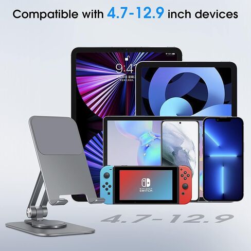 حامل هاتف خلوي قابل للتعديل من Arae، قاعدة دوارة من الألومنيوم قابلة للحمل بزاوية 360 درجة، حامل قابل للطي شديد التحمل متوافق مع iPhone 15/14/13/12/11/Xr/7/8، وهواتف Samsung Galaxy الذكية، وiPad in Kuwait