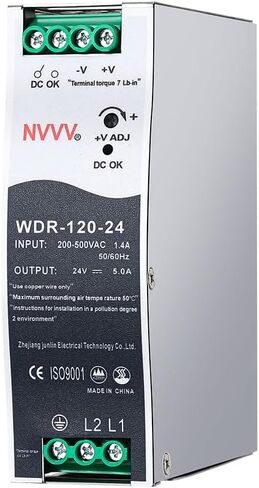 WDR-120-24 24 فولت، الإدخال: 180 ~ 550 فولت تيار متردد، الإخراج: 24 فولت تيار مستمر 5 أمبير، 120 وات مصدر طاقة السكك الحديدية الصناعية DIN محول التيار المتردد إلى التيار المستمر in Kuwait