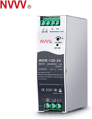 WDR-120-24 24 فولت، الإدخال: 180 ~ 550 فولت تيار متردد، الإخراج: 24 فولت تيار مستمر 5 أمبير، 120 وات مصدر طاقة السكك الحديدية الصناعية DIN محول التيار المتردد إلى التيار المستمر in Kuwait