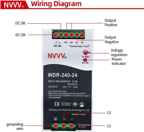 WDR-120-24 24 فولت، الإدخال: 180 ~ 550 فولت تيار متردد، الإخراج: 24 فولت تيار مستمر 5 أمبير، 120 وات مصدر طاقة السكك الحديدية الصناعية DIN محول التيار المتردد إلى التيار المستمر in Kuwait