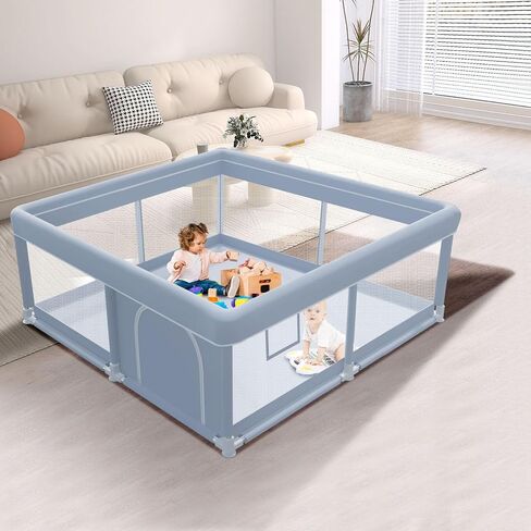 65 x 50 Inch Baby Playpen, Playpen for Babies and Toddlers, Baby Play Pen Playard for Indoor & Outdoor Active Center Game Fence, with Skin-Friendly Fabric and Soft Breathable Mesh, Grey in Saudi Arabia
