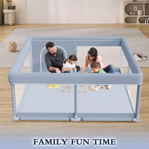 65 x 50 Inch Baby Playpen, Playpen for Babies and Toddlers, Baby Play Pen Playard for Indoor & Outdoor Active Center Game Fence, with Skin-Friendly Fabric and Soft Breathable Mesh, Grey in Saudi Arabia