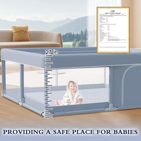 65 x 50 Inch Baby Playpen, Playpen for Babies and Toddlers, Baby Play Pen Playard for Indoor & Outdoor Active Center Game Fence, with Skin-Friendly Fabric and Soft Breathable Mesh, Grey in Saudi Arabia