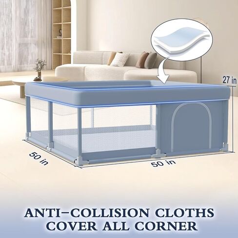 65 x 50 Inch Baby Playpen, Playpen for Babies and Toddlers, Baby Play Pen Playard for Indoor & Outdoor Active Center Game Fence, with Skin-Friendly Fabric and Soft Breathable Mesh, Grey in Saudi Arabia