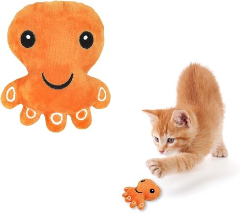 Andiker Cat Catnip Toys, Cat Interactive Toys for Indoor Cats, Soft Plush Cat Chew Toys with Crinkle Paper for Relieve Stress, Reduce Boredom, Teething (Orange) in Kuwait