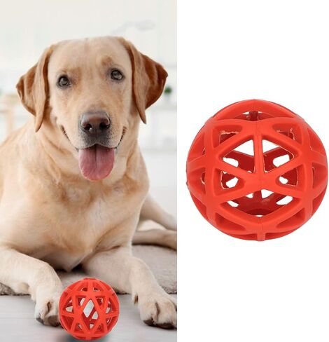 Hollow Dog Ball, Interactive Rubber Pet Chewing Ball Toy Roller Rubber Dog Toy, Durable Chew Toys for Dogs Rubber Dog Balls for Aggressive Chewers Small Breed, Interactive Dog Toy(Red) in Saudi Arabia