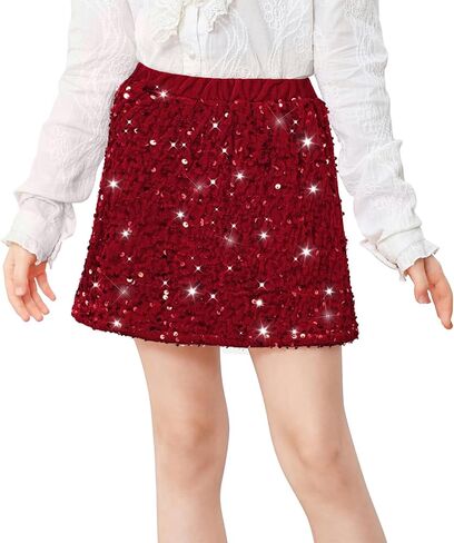 Durio Girls Sequin Skirt Party Dresses for Girls Sparkly Metallic Gold Skirt for Kids Dance Glitter Mini Skirt for Teen Girls in Saudi Arabia