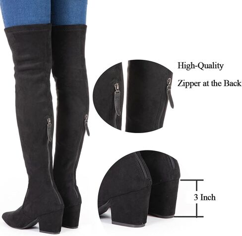 Mtzyoa Women Over The Knee Boots Black Size 9 Flat Thigh High Low Heel Winter Suede Long OTK Stretch in Saudi Arabia