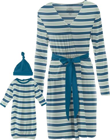 KICKEE Women’s Nautical Mini Maternity/Nursing Robe with Layette Gown Set, Super Soft Viscose from Bamboo in Saudi Arabia