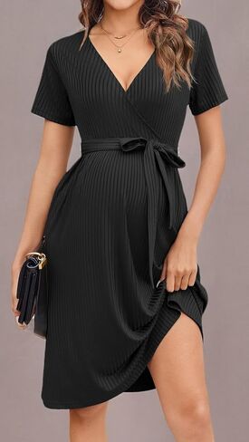 Ekouaer Women Short Sleeve Maternity Nursing Dress Casual V Neck Breastfeeding Loungewear Ribbed Knit Pregnancy Dresses S-XXL in Kuwait