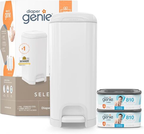Diaper Genie Select Pail (Red Polka Dot) is Made of Durable Stainless Steel and Includes 1 Starter Square Refill That can Hold up to 165 Newborn-Sized Diapers. in Saudi Arabia