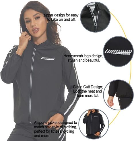 بدلة الساونا العرقية من لازاو للنساء للتمارين الرياضية وأكمام طويلة وسترة تنحيف الجسم للنساء والجري وممارسة الرياضة في صالة الألعاب الرياضية in Kuwait