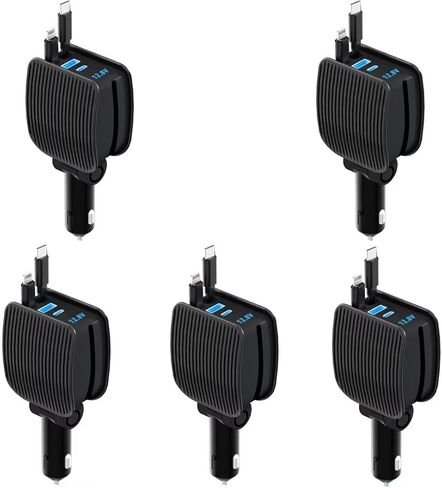 84W Retractable Car Charger, 4 in 1 Fast Charging Cigarette Lighter Adapter, USB-C Type-C Car Charger, Compatible with Apple, iPhone 16/15/14/13/12/11, iPad, Galaxy, Pixel-1Pcs in Saudi Arabia