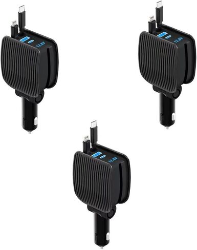 84W Retractable Car Charger, 4 in 1 Fast Charging Cigarette Lighter Adapter, USB-C Type-C Car Charger, Compatible with Apple, iPhone 16/15/14/13/12/11, iPad, Galaxy, Pixel-1Pcs in Saudi Arabia