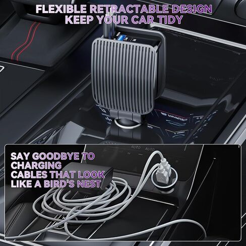 84W Retractable Car Charger, 4 in 1 Fast Charging Cigarette Lighter Adapter, USB-C Type-C Car Charger, Compatible with Apple, iPhone 16/15/14/13/12/11, iPad, Galaxy, Pixel-1Pcs in Saudi Arabia