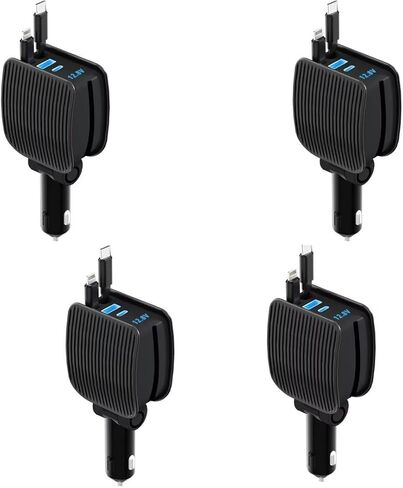 84W Retractable Car Charger, 4 in 1 Fast Charging Cigarette Lighter Adapter, USB-C Type-C Car Charger, Compatible with Apple, iPhone 16/15/14/13/12/11, iPad, Galaxy, Pixel-1Pcs in Saudi Arabia
