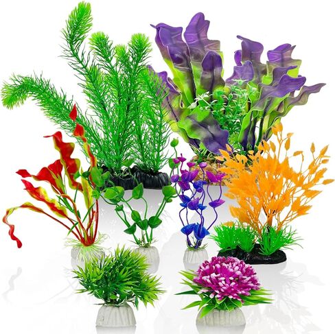 Hamiledyi Aquarium Plants Fish Tank Decoration Plants Plastic Fish Tank Accessories Colorful Artificial Fish Tank Decor Plants Aquarium Decorations,Small to Large and Tall in Saudi Arabia