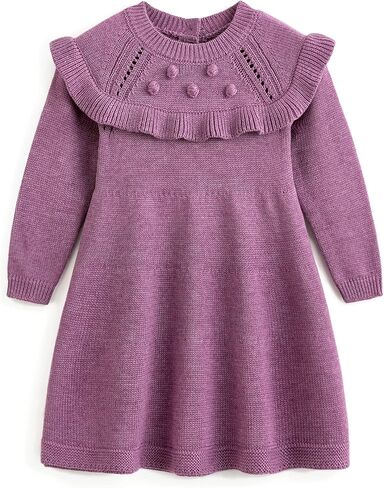 Simplee kids Baby Girls Playwear Dresses Knitted Casual Long Sleeve Sweater Dresses for Little Girls Fall Spring Brick red in Saudi Arabia