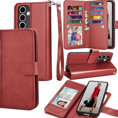 Tekcoo Wallet Case for Galaxy S24 FE / S24 Fan Edition 5G / SM-S721, Luxury Cash Credit Card Slots Holder Carrying Folio Flip PU Leather Cover [Detachable Magnetic Case] for Samsung S24 FE 5G - Black in Kuwait