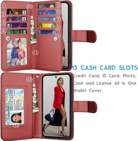 Tekcoo Wallet Case for Galaxy S24 FE / S24 Fan Edition 5G / SM-S721, Luxury Cash Credit Card Slots Holder Carrying Folio Flip PU Leather Cover [Detachable Magnetic Case] for Samsung S24 FE 5G - Black in Kuwait