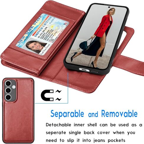 Tekcoo Wallet Case for Galaxy S24 FE / S24 Fan Edition 5G / SM-S721, Luxury Cash Credit Card Slots Holder Carrying Folio Flip PU Leather Cover [Detachable Magnetic Case] for Samsung S24 FE 5G - Black in Kuwait
